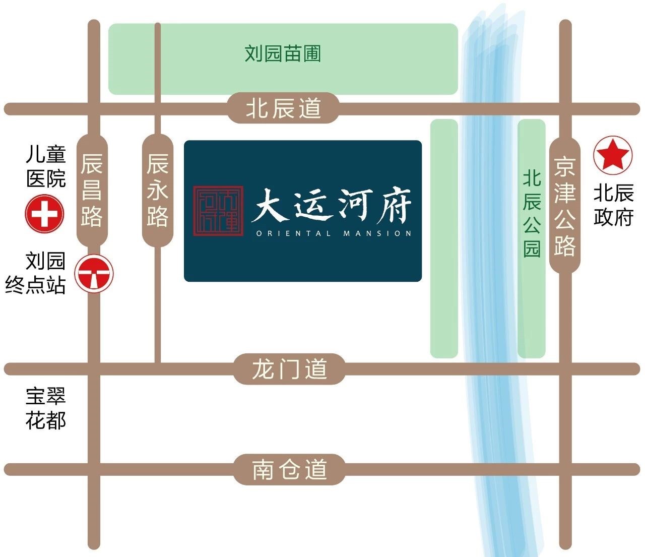 天津市北辰区北辰道与北运河交口西南侧恭迎热线:022—26808888大运河