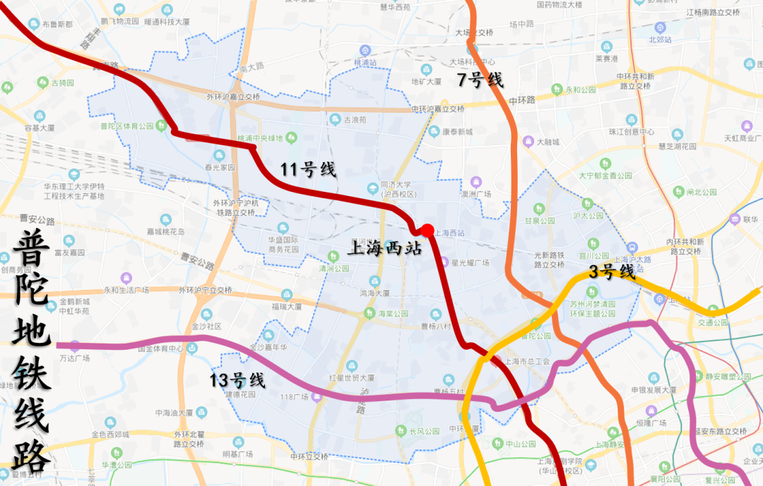 都是这个期间开建开通的,比如7,11,13号线,还有上海西站,但这些为普陀