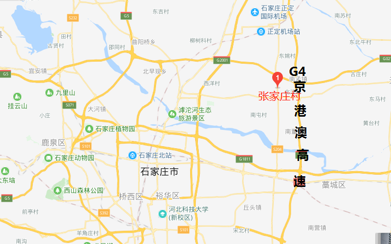 地圖顯示,此次徵地位置張家莊村緊鄰京港澳高速,張家莊村址位於河北省