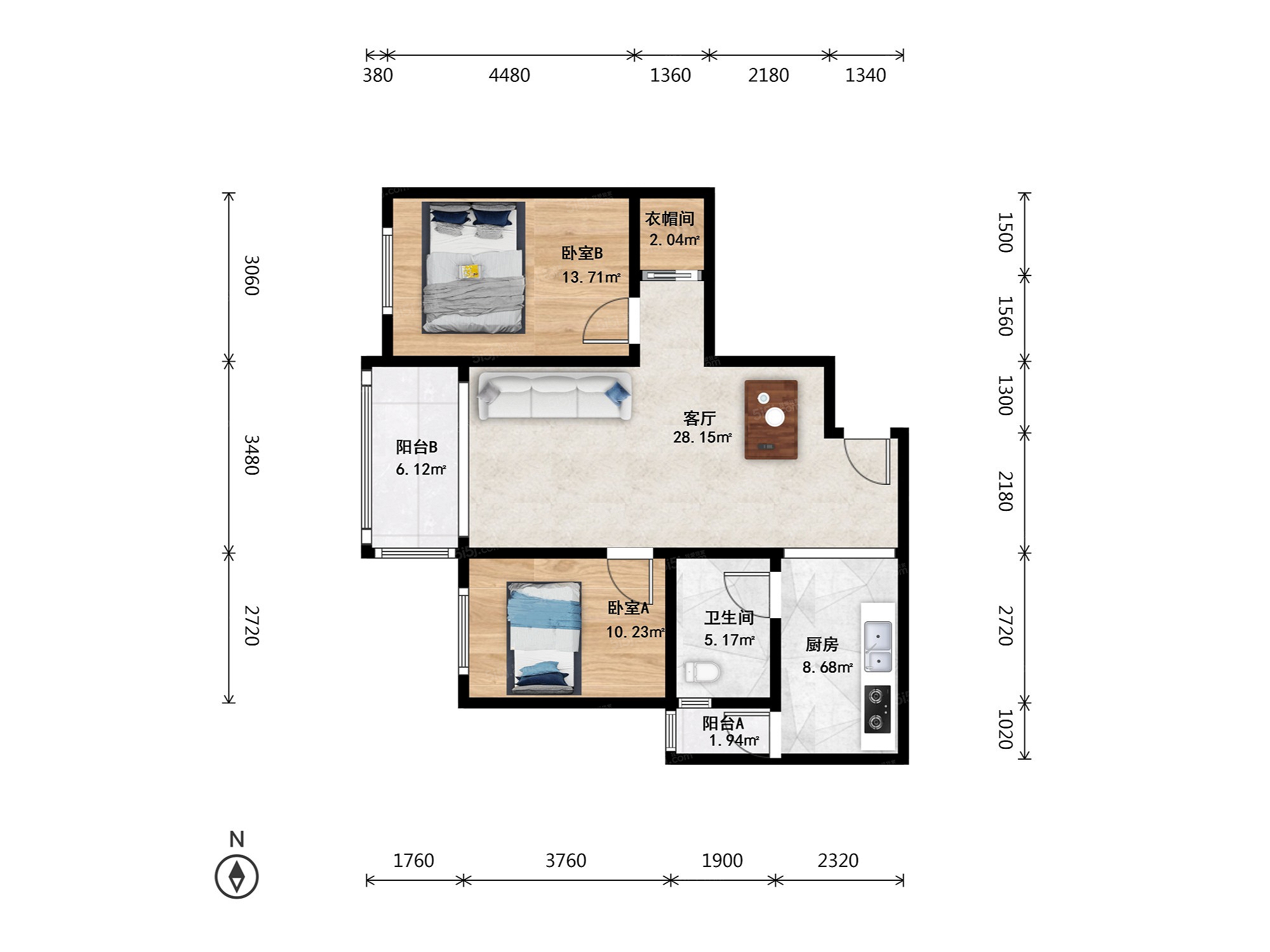 千鹤家园西向全凸两居室,房子次顶层,视野采光好