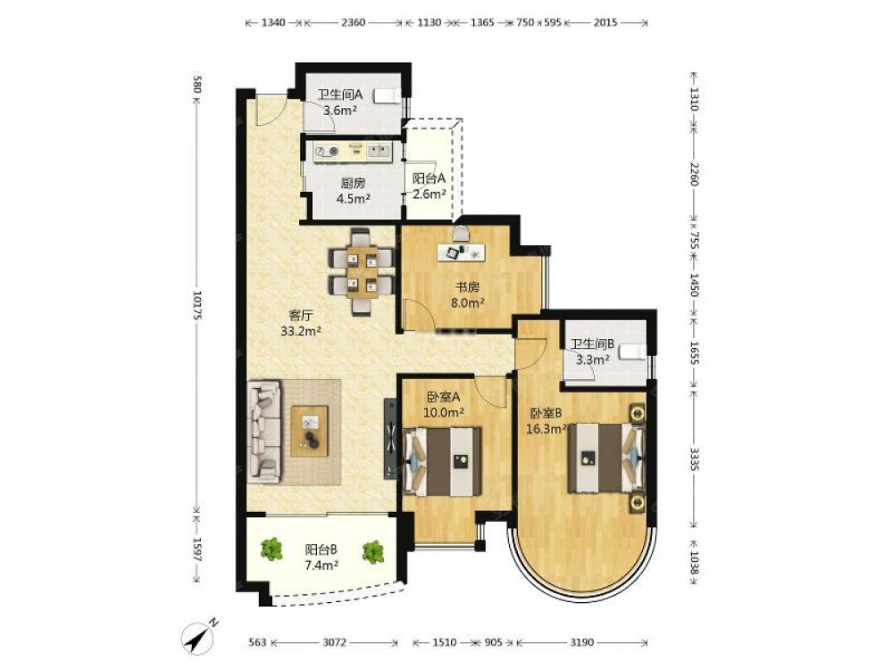 富力东堤湾3房118方