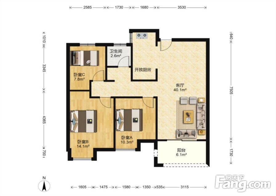 弘洋凡尔赛花园 3室2厅 南