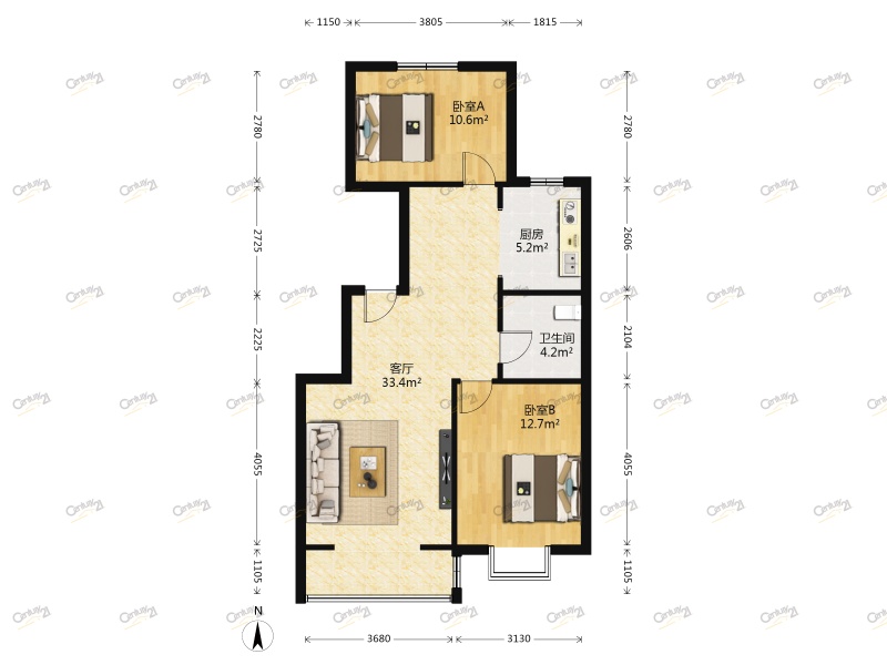 金泰花园2室2厅94平米